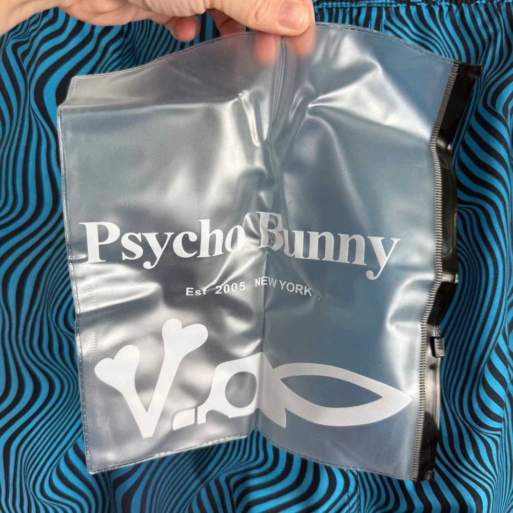 Psycho Bunny Swim Trunks 3XL Blue Wave Print Board Shorts Big & Tall Psychedelic